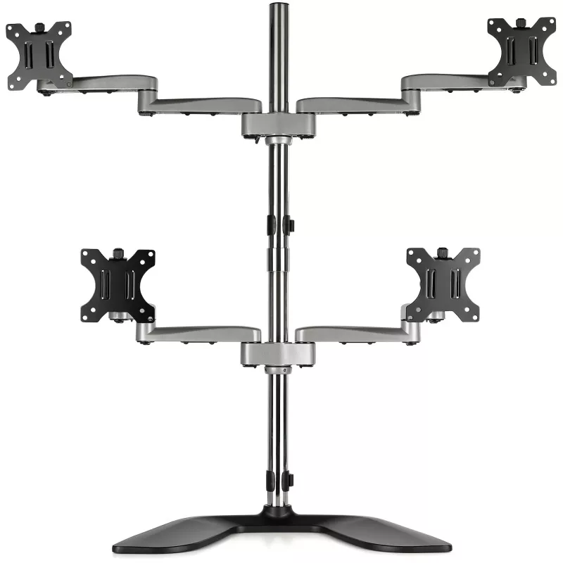 StarTech.com Stacionarus keturių monitorių stovas – ergonomiška VESA 4 monitorių rankena (2x2) iki 32 colių – atskirai stovintis lankstus universalus stulpo laikiklis – reguliuojamas aukštis / pasvirimas / pasukimas / sukimas – sidabrinis
