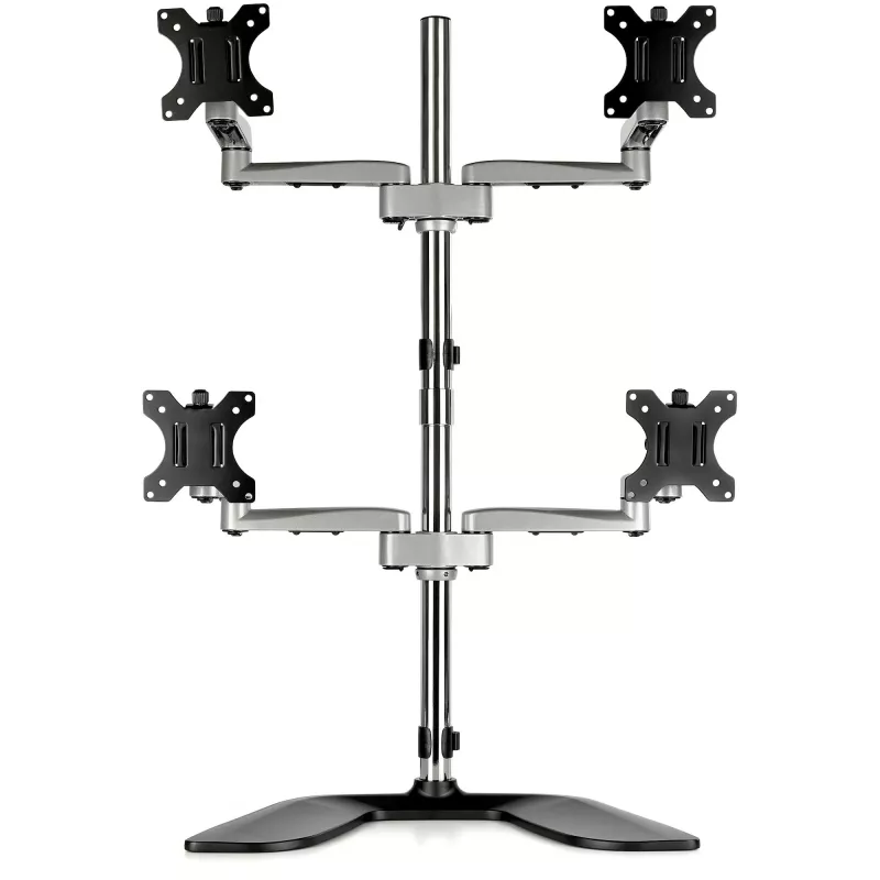 StarTech.com Stacionarus keturių monitorių stovas – ergonomiška VESA 4 monitorių rankena (2x2) iki 32 colių – atskirai stovintis lankstus universalus stulpo laikiklis – reguliuojamas aukštis / pasvirimas / pasukimas / sukimas – sidabrinis