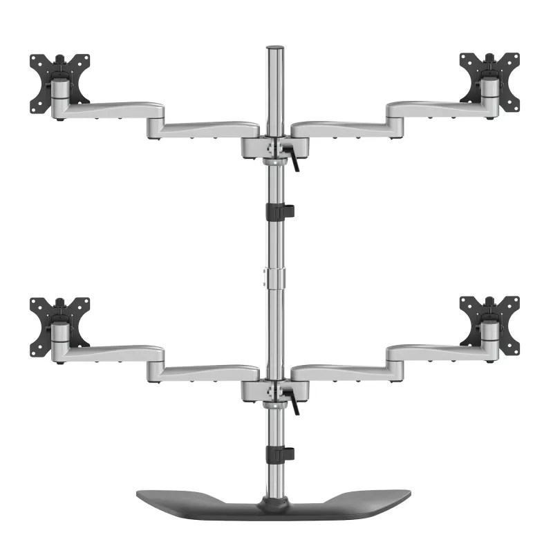 StarTech.com Stacionarus keturių monitorių stovas – ergonomiška VESA 4 monitorių rankena (2x2) iki 32 colių – atskirai stovintis lankstus universalus stulpo laikiklis – reguliuojamas aukštis / pasvirimas / pasukimas / sukimas – sidabrinis