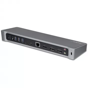 StarTech.com 4K USB-C dokas, triguba UHD 4K monitorių prijungimo stotelė, Mac ir Windows, USB-C į HDMI ir DisplayPort, 100 W energijos tiekimas, 5x USB 5 Gbps šakotuvas – TAA