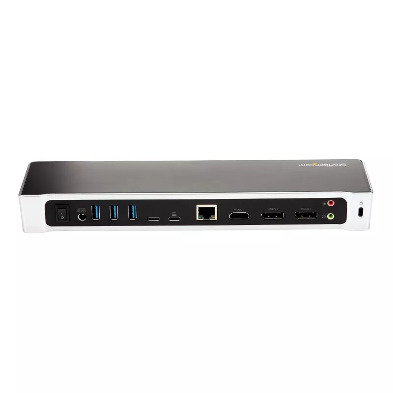 StarTech.com 4K USB-C dokas, triguba UHD 4K monitorių prijungimo stotelė, Mac ir Windows, USB-C į HDMI ir DisplayPort, 100 W energijos tiekimas, 5x USB 5 Gbps šakotuvas – TAA