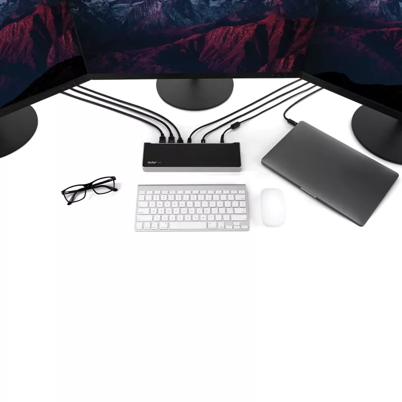 StarTech.com 4K USB-C dokas, triguba UHD 4K monitorių prijungimo stotelė, Mac ir Windows, USB-C į HDMI ir DisplayPort, 100 W energijos tiekimas, 5x USB 5 Gbps šakotuvas – TAA