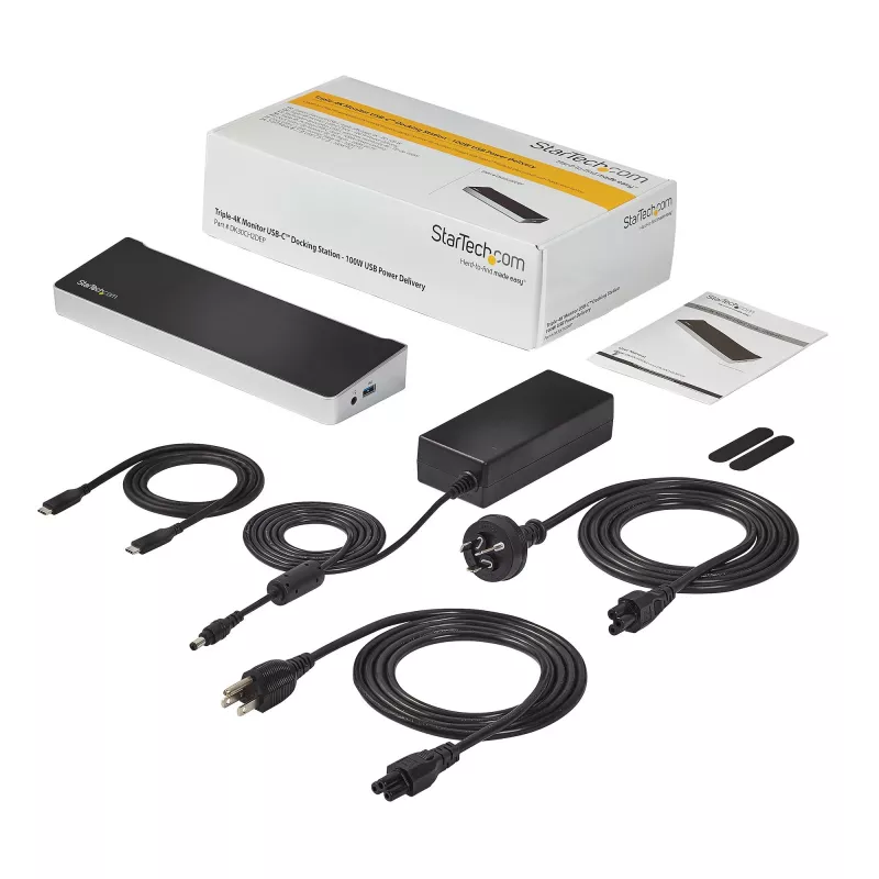 StarTech.com 4K USB-C dokas, triguba UHD 4K monitorių prijungimo stotelė, Mac ir Windows, USB-C į HDMI ir DisplayPort, 100 W energijos tiekimas, 5x USB 5 Gbps šakotuvas – TAA