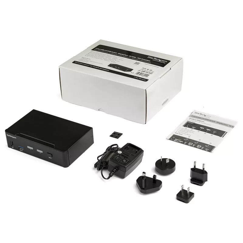 StarTech.com 2 prievadų DisplayPort KVM jungiklis - 4K 60Hz - Vienas ekranas - Dviejų prievadų UHD DP 1.2 USB KVM jungiklis su integruotu USB 3.0 šakotuvu ir garsu - Dell HP Apple Lenovo - TAA atitinkantis