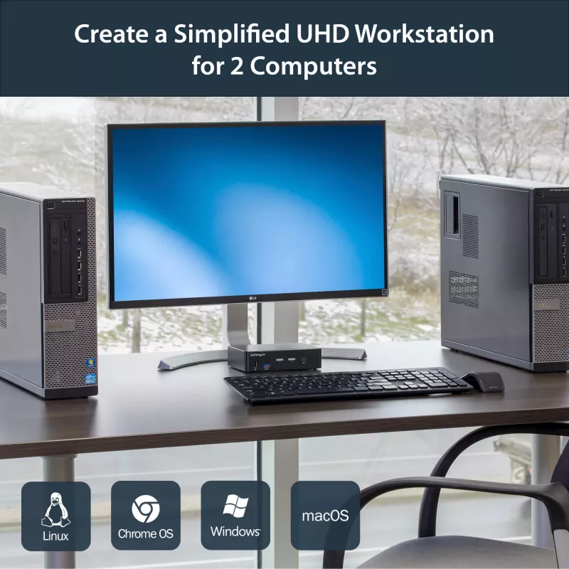 StarTech.com 2 prievadų DisplayPort KVM jungiklis - 4K 60Hz - Vienas ekranas - Dviejų prievadų UHD DP 1.2 USB KVM jungiklis su integruotu USB 3.0 šakotuvu ir garsu - Dell HP Apple Lenovo - TAA atitinkantis
