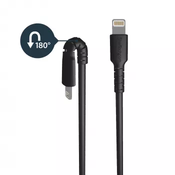 StarTech.com 6 pėdų (2 m) patvarus juodas USB-A į Lightning laidas – ypač tvirtas, armuotas aramidiniu pluoštu USB Type A į Lightning įkrovimo / sinchronizavimo maitinimo laidas – Apple MFi sertifikuotas, skirtas iPad / iPhone 12