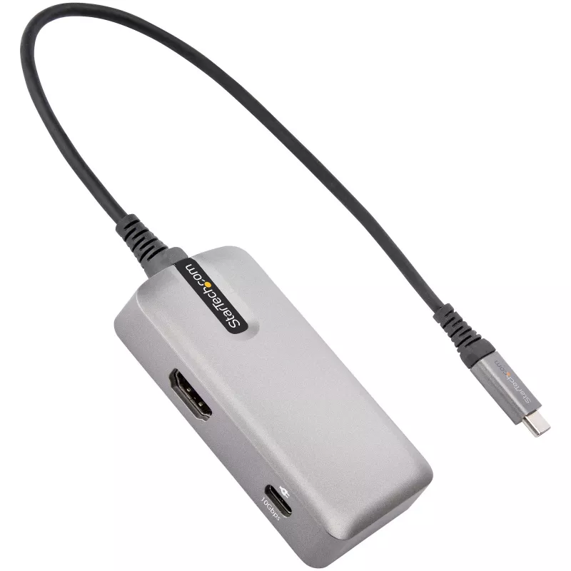 StarTech.com USB-C universali jungtis – USB-C į 4K 60Hz HDMI 2.0, 100W energijos perdavimas – 3 prievadų 10Gbps USB šakotuvas – Nešiojama USB-C mini dokinė stotelė – 10 colių (25 cm) laidas
