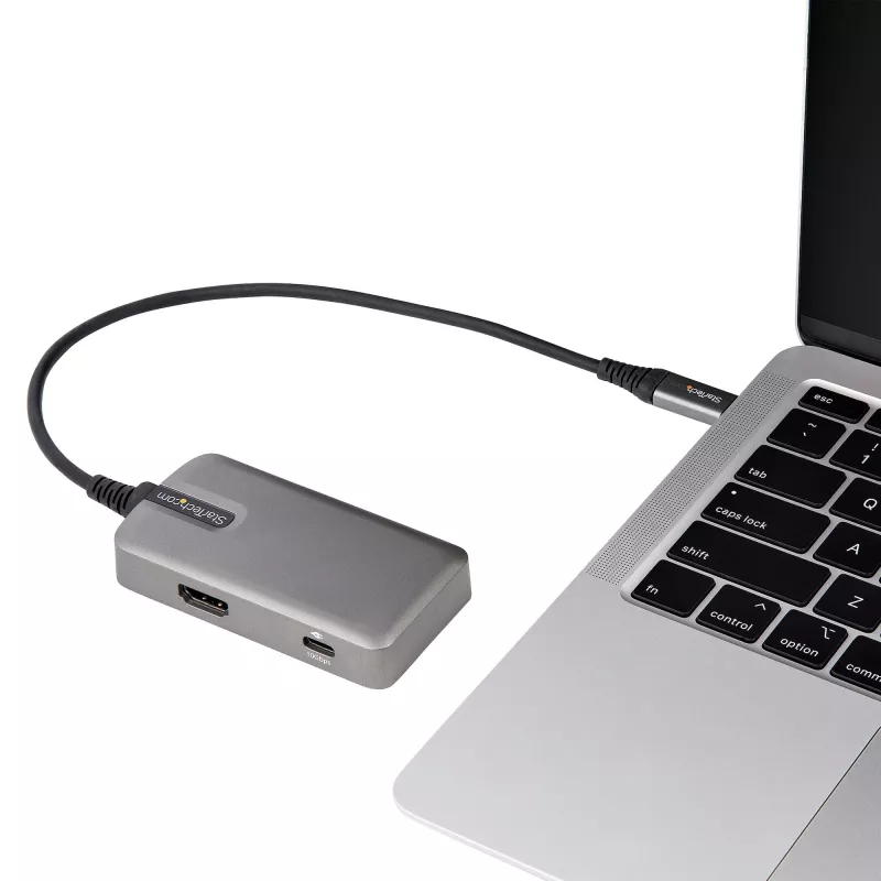 StarTech.com USB-C universali jungtis – USB-C į 4K 60Hz HDMI 2.0, 100W energijos perdavimas – 3 prievadų 10Gbps USB šakotuvas – Nešiojama USB-C mini dokinė stotelė – 10 colių (25 cm) laidas
