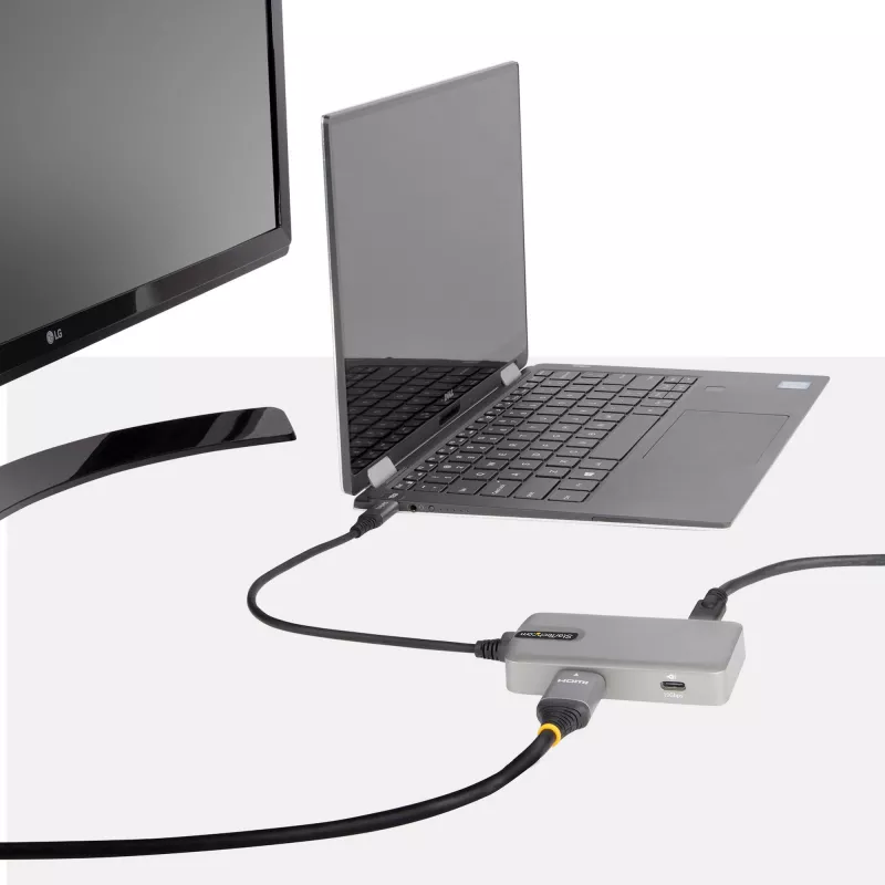 StarTech.com USB-C universali jungtis – USB-C į 4K 60Hz HDMI 2.0, 100W energijos perdavimas – 3 prievadų 10Gbps USB šakotuvas – Nešiojama USB-C mini dokinė stotelė – 10 colių (25 cm) laidas