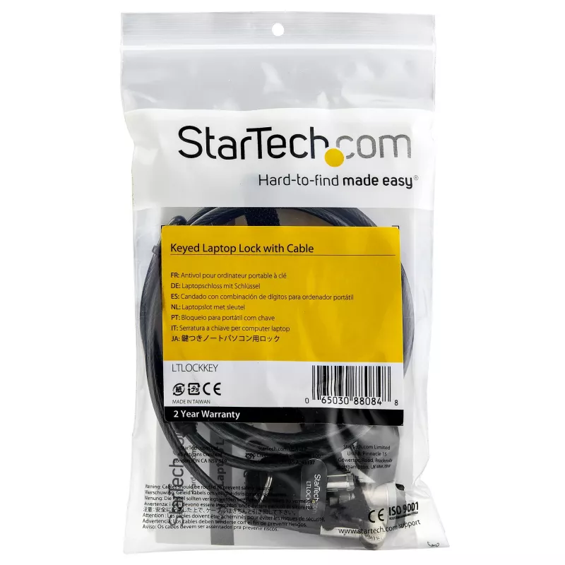 StarTech.com 6 pėdų (2 m) nešiojamojo kompiuterio kabelio užraktas su raktais – rakinamas apsauginis kabelio užraktas, suderinamas su K-Slot lizdą turinčiais nešiojamaisiais kompiuteriais, stacionariais kompiuteriais, kompiuteriais ir kitais įrenginiais – apsaugantis nuo vagystės vinilu dengtas plieninis kabelio užraktas