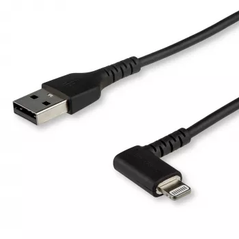 StarTech.com 3 pėdų (1 m) patvarus USB A į Lightning kabelis – juodas 90° kampuotas, itin tvirtas, sutvirtintas aramidiniu pluoštu, USB A tipo į Lightning įkrovimo / sinchronizavimo laidas – Apple MFi sertifikuotas – iPhone