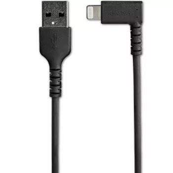 StarTech.com 3 pėdų (1 m) patvarus USB A į Lightning kabelis – juodas 90° kampuotas, itin tvirtas, sutvirtintas aramidiniu pluoštu, USB A tipo į Lightning įkrovimo / sinchronizavimo laidas – Apple MFi sertifikuotas – iPhone