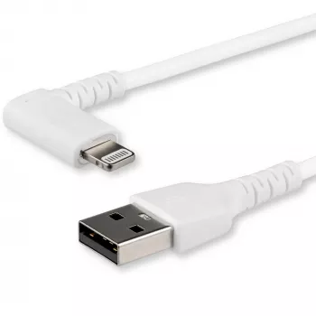 StarTech.com 1 m patvarus USB A – Lightning laidas, baltas, 90° kampu, sunkių apkrovų, sustiprintas aramidiniu pluoštu, USB Type A – Lightning įkrovimo / sinchronizavimo laidas, Apple MFi sertifikuotas – iPhone