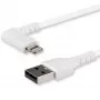 StarTech.com 1 m patvarus USB A – Lightning laidas, baltas, 90° kampu, sunkių apkrovų, sustiprintas aramidiniu pluoštu, USB Type A – Lightning įkrovimo / sinchronizavimo laidas, Apple MFi sertifikuotas – iPhone
