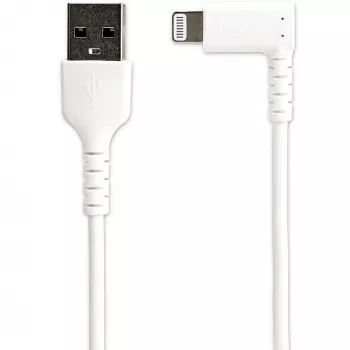 StarTech.com 1 m patvarus USB A – Lightning laidas, baltas, 90° kampu, sunkių apkrovų, sustiprintas aramidiniu pluoštu, USB Type A – Lightning įkrovimo / sinchronizavimo laidas, Apple MFi sertifikuotas – iPhone
