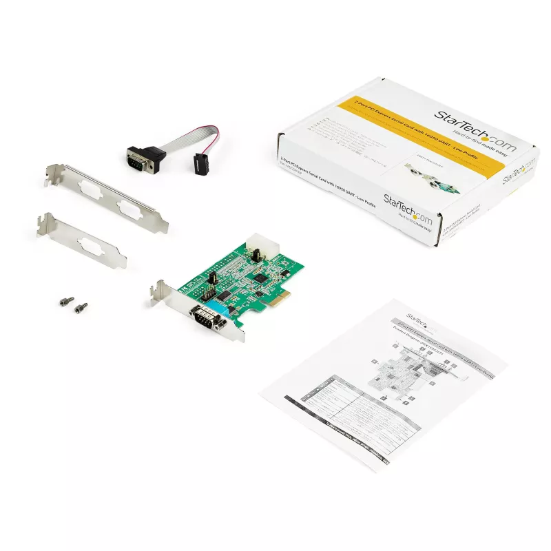 StarTech.com 2 prievadų PCI Express RS232 nuosekliojo prievado adapterio kortelė - PCIe RS232 nuosekliojo prievado prieglobos valdiklio kortelė - PCIe į nuoseklųjį DB9 - 16950 UART - žemo profilio išplėtimo kortelė - Windows ir Linux