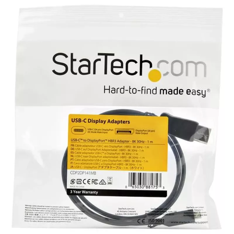 StarTech.com 3,3 pėdų / 1 m USB-C į DisplayPort 1.4 kabelis – 8K/5K/4K USB Type-C į DP 1.4 Alt Mode vaizdo adapteris keitiklis – HBR3/HDR/DSC – 8K 60 Hz DP monitoriaus kabelis – USB-C/Thunderbolt 3