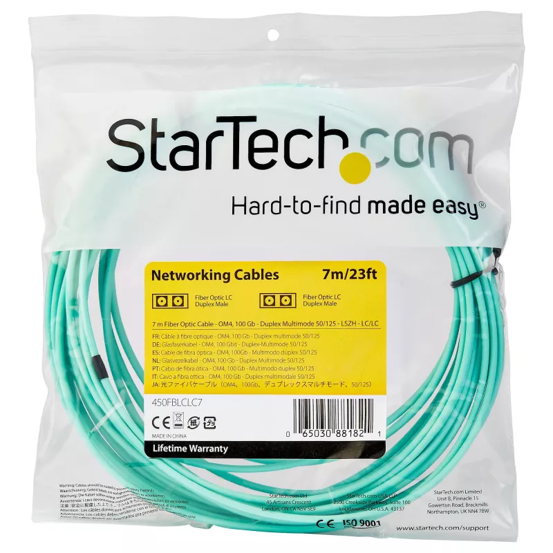 StarTech.com 7m (22ft) LC/UPC į LC/UPC OM4 daugiagyslis šviesolaidinis kabelis, 50/125µm LOMMF/VCSEL Zipcord pluoštas, 100G, maži įterpimo nuostoliai – LSZH šviesolaidinis trumpiklis
