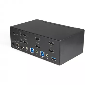 “StarTech.com” 2 prievadų dviejų monitorių HDMI KVM komutatorius - 4K 60Hz Ultra HD HDR - Stalinis 4K HDMI 2.0 KVM komutatorius su 2 prievadų USB 3.0 šakotuvu (5Gbps) ir 4x USB 2.0 HID, garsas - Spartusis perjungimas - TAA