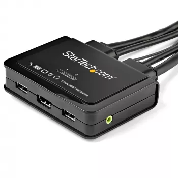 StarTech.com 2 prievadų HDMI KVM komutatorius - 4K 60Hz - Kompaktiškas dviejų prievadų UHD/Ultra HD USB stalinis KVM komutatorius su integruotais 1,2 m kabeliais ir garso įranga - maitinamas per magistralę ir nuotolinis perjungimas - MacBook ThinkPad