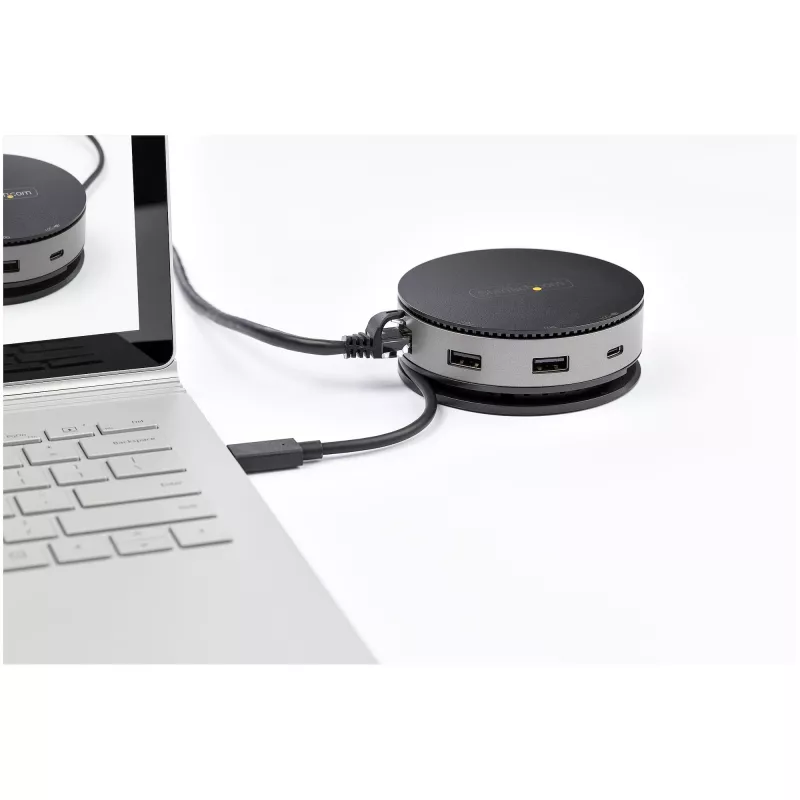 StarTech.com USB C universali jungtis - USB 3.1 Gen 2 10Gbps Type-C mini stotelė su 4K 60Hz HDMI/DisplayPort arba 1080p VGA - 75W PD pralaidumas, 3 prievadų USB šakotuvas, GbE - mobili prijungimo stotis