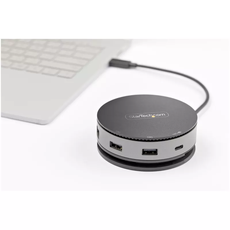 StarTech.com USB C universali jungtis - USB 3.1 Gen 2 10Gbps Type-C mini stotelė su 4K 60Hz HDMI/DisplayPort arba 1080p VGA - 75W PD pralaidumas, 3 prievadų USB šakotuvas, GbE - mobili prijungimo stotis