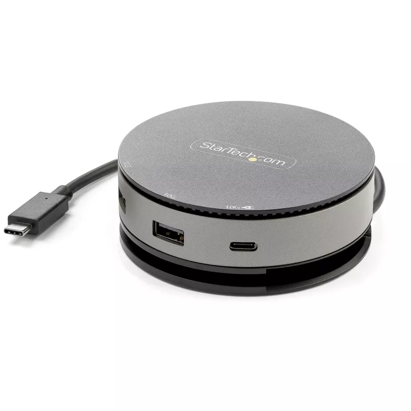 StarTech.com USB C universali jungtis - USB 3.1 Gen 2 10Gbps Type-C mini stotelė su 4K 60Hz HDMI/DisplayPort arba 1080p VGA - 75W PD pralaidumas, 3 prievadų USB šakotuvas, GbE - mobili prijungimo stotis