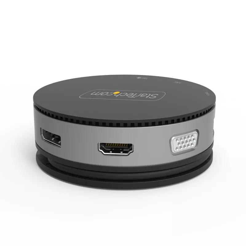 StarTech.com USB C universali jungtis - USB 3.1 Gen 2 10Gbps Type-C mini stotelė su 4K 60Hz HDMI/DisplayPort arba 1080p VGA - 75W PD pralaidumas, 3 prievadų USB šakotuvas, GbE - mobili prijungimo stotis