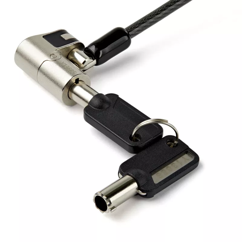 StarTech.com 6,5' (2m) 3-in-1 universali nešiojamojo kompiuterio kabelio spyna - rakinama nešiojamojo/stalinio kompiuterio apsaugos kabelio spyna, suderinama su K-Slot, Nano ir Wedge lizdais - apsaugos nuo vagystės plieninio kabelio spyna su raktais