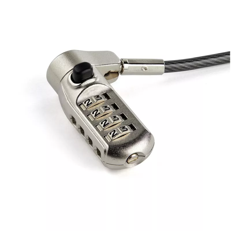 StarTech.com 6,5 pėdos (2 m) 3-in-1 universali nešiojamojo kompiuterio kabelio spyna – 4 skaitmenų kombinacinė nešiojamojo / stalinio kompiuterio apsaugos kabelio spyna, suderinama su K lizdu, Nano ir Wedge lizdu – antivandalinis plieninis kabelis