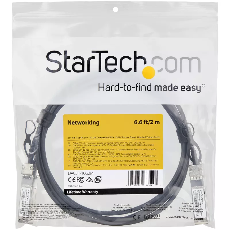 StarTech.com Dell EMC DAC-SFP-10G-2M suderinamas 2 m 10G SFP+ prie SFP+ tiesioginio prijungimo laidas Twinax – 10GbE SFP+ vario DAC 10 Gbps mažos galios pasyvusis Mini GBIC/siųstuvo modulis DAC