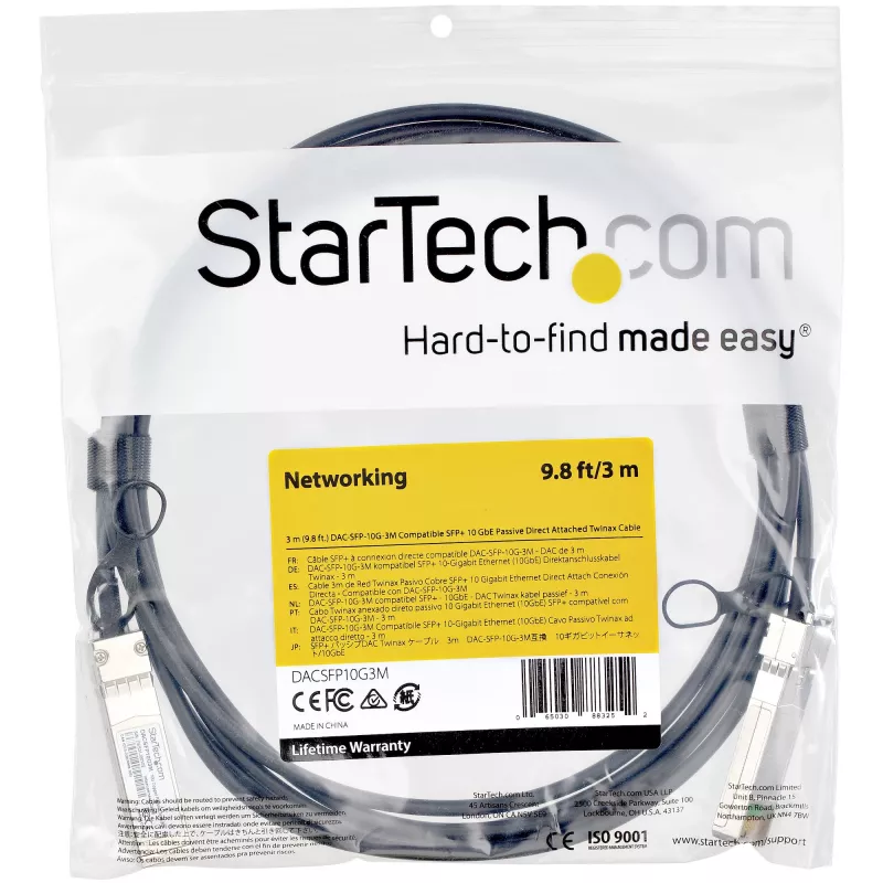 StarTech.com Dell EMC DAC-SFP-10G-3M suderinamas 3 m 10G SFP+ į SFP+ tiesioginio prijungimo laidas Twinax – 10GbE SFP+ varinis DAC 10 Gbps mažos galios pasyvus Mini GBIC / siųstuvas-imtuvas modulis DAC