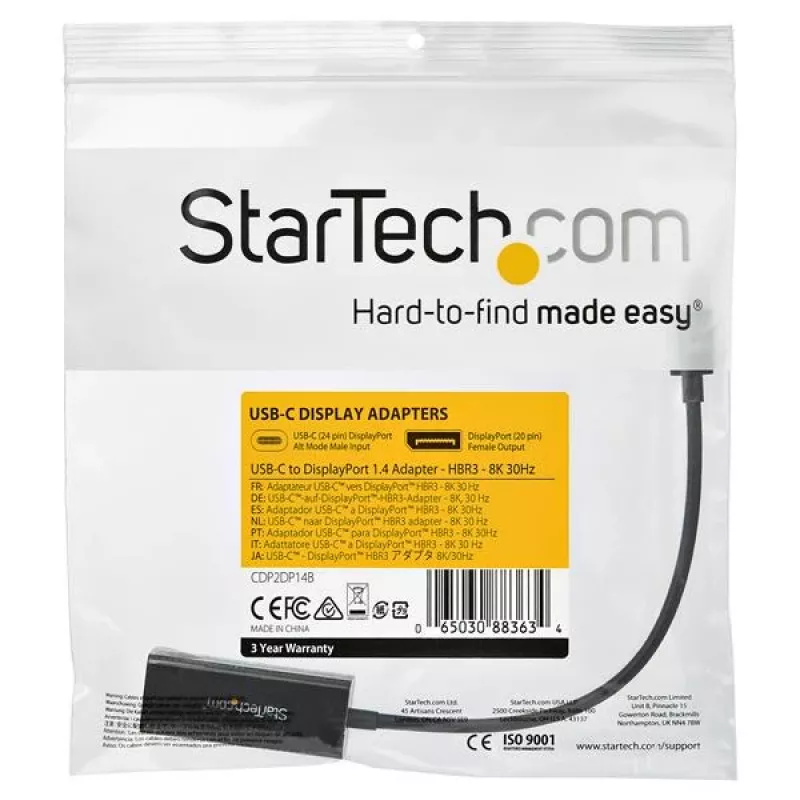 StarTech.com USB C į DisplayPort adapteris - 8K/5K/4K USB Type C į DP 1.4 Alt Mode vaizdo keitiklis - HBR3/DSC/HDR - 8K 60Hz Thunderbolt 3 suderinamas DisplayPort monitoriaus ekrano adapteris