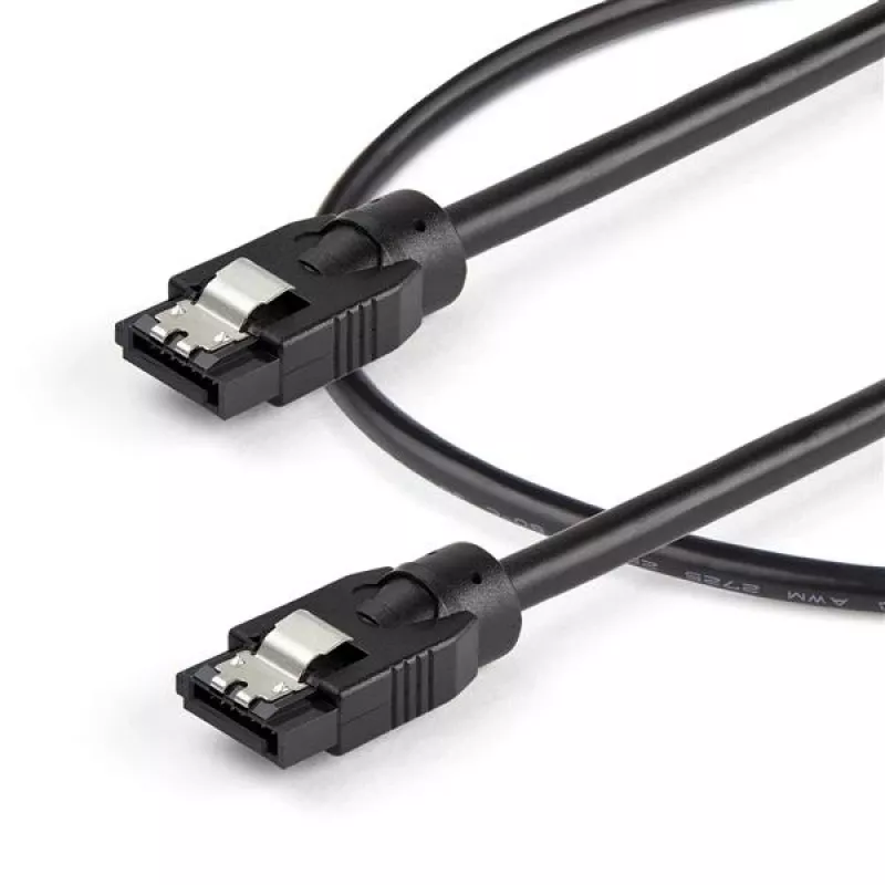 StarTech.com 0,3 m apvalus SATA laidas, 0,3 m, SATA III, SATA 7 kontaktų, SATA 7 kontaktų, kištukas/kištukas, juodas