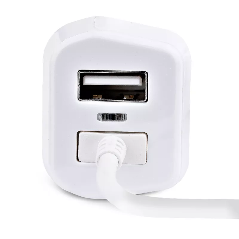 StarTech.com „Lightning“ automobilinis įkroviklis su spiraliniu laidu, 1 m spiralinis „Lightning“ laidas, 12 W, baltas, 2 prievadų USB automobilinio įkroviklio adapteris telefonams ir planšetėms, dvigubas USB automobilinis „iPhone“ įkroviklis
