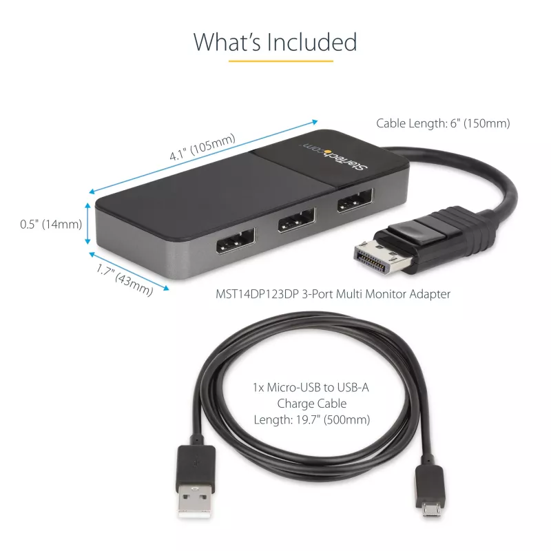 StarTech.com 3 prievadų kelių monitorių adapteris - DisplayPort 1.4 į 3x 4K DisplayPort vaizdo skirstytuvas - dviguba arba triguba 4K - nešiojamųjų / stacionarių kompiuterių DisplayPort MST šakotuvas keliems monitoriams - tik Windows kompiuteriams