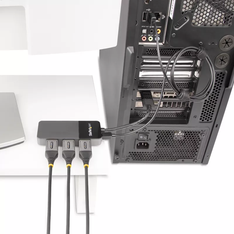 StarTech.com 3 prievadų kelių monitorių adapteris - DisplayPort 1.4 į 3x 4K DisplayPort vaizdo skirstytuvas - dviguba arba triguba 4K - nešiojamųjų / stacionarių kompiuterių DisplayPort MST šakotuvas keliems monitoriams - tik Windows kompiuteriams