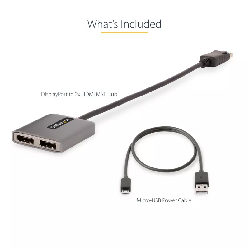 „StarTech.com“ DP į dvigubą HDMI MST HUB – dvigubas HDMI 4K 60Hz – „DisplayPort“ kelių monitorių adapteris su 1 pėdos / 30 cm kabeliu – DP 1.4 kelių srautų perdavimo koncentratorius, DSC | HBR3 – DP į HDMI skirstytuvas