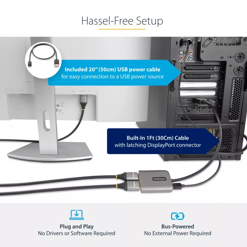 „StarTech.com“ DP į dvigubą HDMI MST HUB – dvigubas HDMI 4K 60Hz – „DisplayPort“ kelių monitorių adapteris su 1 pėdos / 30 cm kabeliu – DP 1.4 kelių srautų perdavimo koncentratorius, DSC | HBR3 – DP į HDMI skirstytuvas