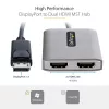 „StarTech.com“ DP į dvigubą HDMI MST HUB – dvigubas HDMI 4K 60Hz – „DisplayPort“ kelių monitorių adapteris su 1 pėdos / 30 cm kabeliu – DP 1.4 kelių srautų perdavimo koncentratorius, DSC | HBR3 – DP į HDMI skirstytuvas