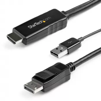StarTech.com 2 m (6 pėd.) HDMI į DisplayPort kabelis 4K 30Hz - Aktyvus HDMI 1.4 į DP 1.2 adapterio keitiklio kabelis su garsu - USB maitinamas - Mac ir Windows - HDMI nešiojamas kompiuteris prie DP monitoriaus - Vyriškas/Vyriškas