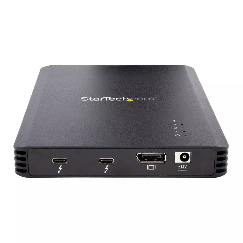 StarTech.com 4 vietų Thunderbolt 3 NVMe korpusas, skirtas M.2 NVMe SSD diskams, 1x DisplayPort vaizdo / 2x TB3 išvesties prievadai, 40 Gbps, 72 W maitinimo blokas, išorinis kietojo disko korpusas