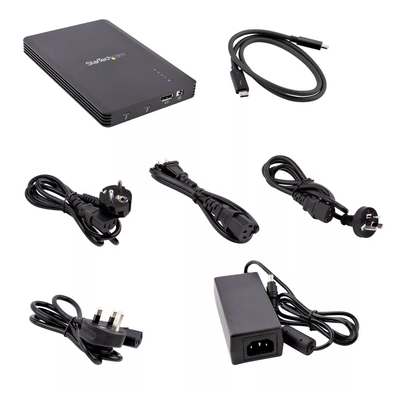 StarTech.com 4 vietų Thunderbolt 3 NVMe korpusas, skirtas M.2 NVMe SSD diskams, 1x DisplayPort vaizdo / 2x TB3 išvesties prievadai, 40 Gbps, 72 W maitinimo blokas, išorinis kietojo disko korpusas