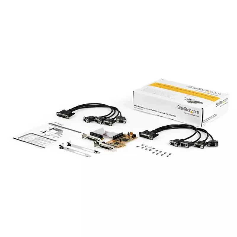 StarTech.com 8 prievadų PCI Express RS232 nuosekliojo prievado adapterio kortelė, PCIe RS232 nuosekliojo prievado kortelė, 16C1050 UART, žemo profilio nuosekliojo prievado DB9 valdiklio / išplėtimo kortelė, 15 kV ESD apsauga, tik Windows – TAA