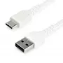 StarTech.com 2 m USB A į USB C įkrovimo laidas – Patvarus greitas USB 2.0 į USB Type C duomenų laido įkrovimas ir sinchronizavimas – Tvirtas TPE apvalkalas su aramidinio pluošto sutvirtinimu M/M 3A Baltas – Samsung S10, iPad Pro, Pixel