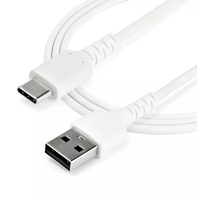 StarTech.com 2 m USB A į USB C įkrovimo laidas – Patvarus greitas USB 2.0 į USB Type C duomenų laido įkrovimas ir sinchronizavimas – Tvirtas TPE apvalkalas su aramidinio pluošto sutvirtinimu M/M 3A Baltas – Samsung S10, iPad Pro, Pixel