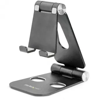StarTech.com telefono ir planšetės stovas – sulankstomas universalus mobiliojo įrenginio laikiklis išmaniesiems telefonams ir planšetėms – reguliuojamas kelių kampų ergonominis telefono stovas stalui – nešiojamas – juodas