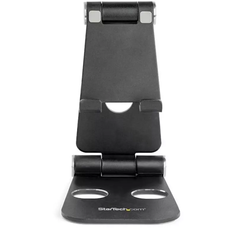 StarTech.com telefono ir planšetės stovas – sulankstomas universalus mobiliojo įrenginio laikiklis išmaniesiems telefonams ir planšetėms – reguliuojamas kelių kampų ergonominis telefono stovas stalui – nešiojamas – juodas