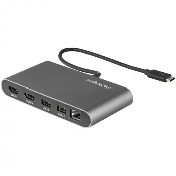 StarTech.com dviejų monitorių Thunderbolt mini dokas, 4K 60Hz HDMI, tvarkyklių nereikalaujantis šakotuvas, skirtas Windows ir Mac, Gigabit Ethernet, 1 x USB 5Gbps ir 1x USB 2.0, 11 colių (28 cm) laidas