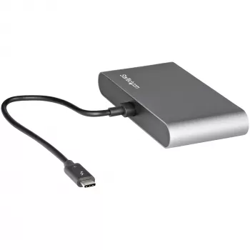 StarTech.com dviejų monitorių Thunderbolt mini dokas, 4K 60Hz HDMI, tvarkyklių nereikalaujantis šakotuvas, skirtas Windows ir Mac, Gigabit Ethernet, 1 x USB 5Gbps ir 1x USB 2.0, 11 colių (28 cm) laidas